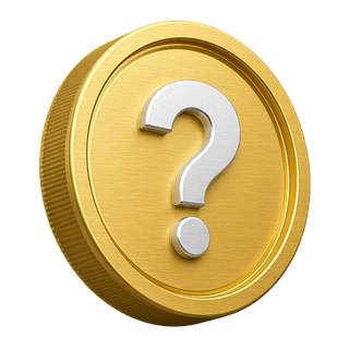 Decorative 3D gold coin featuring a question mark, shown on the FAQ page